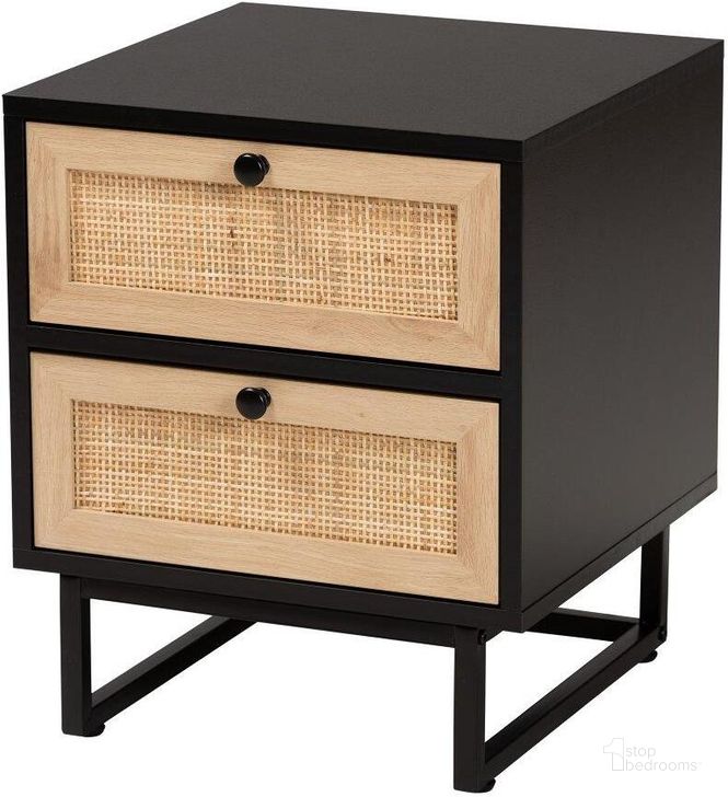 The appearance of Baxton Studio Declan Mid-Century Modern Espresso Brown Finished Wood and Natural Rattan 2-Drawer Nightstand designed by Baxton Studio in the transitional interior design. This brown/black piece of furniture  was selected by 1StopBedrooms from Declan Collection to add a touch of cosiness and style into your home. Sku: LCF20008-Rattan-NS. Product Type: Nightstand. Material: Iron. Image1