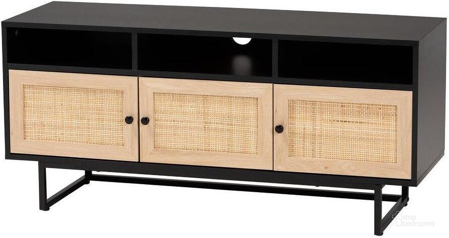 The appearance of Baxton Studio Declan Mid-Century Modern Espresso Brown Finished Wood and Natural Rattan 3-Door TV Stand designed by Baxton Studio in the transitional interior design. This brown/black piece of furniture  was selected by 1StopBedrooms from Declan Collection to add a touch of cosiness and style into your home. Sku: LCF20010-Dark Brown/Rattan-TV Stand. Product Type: TV Stand. Material: Iron. Image1