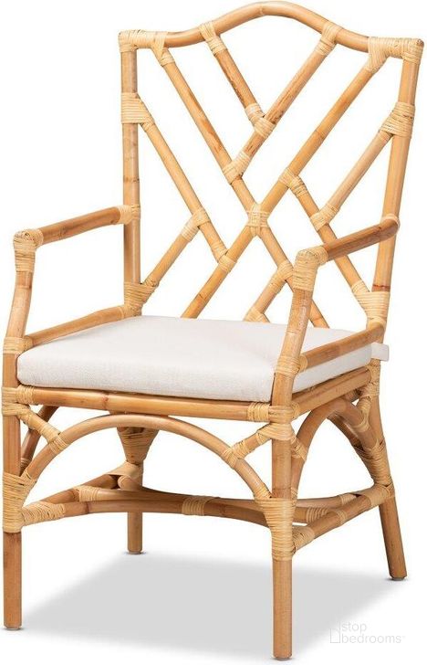 The appearance of Baxton Studio Delta Modern and Contemporary Natural Finished Rattan Dining Chair designed by Baxton Studio in the modern / contemporary interior design. This natural and white piece of furniture  was selected by 1StopBedrooms from Delta Collection to add a touch of cosiness and style into your home. Sku: Delta-Natural-DC. Product Type: Arm Chair. Material: Rattan. Image1