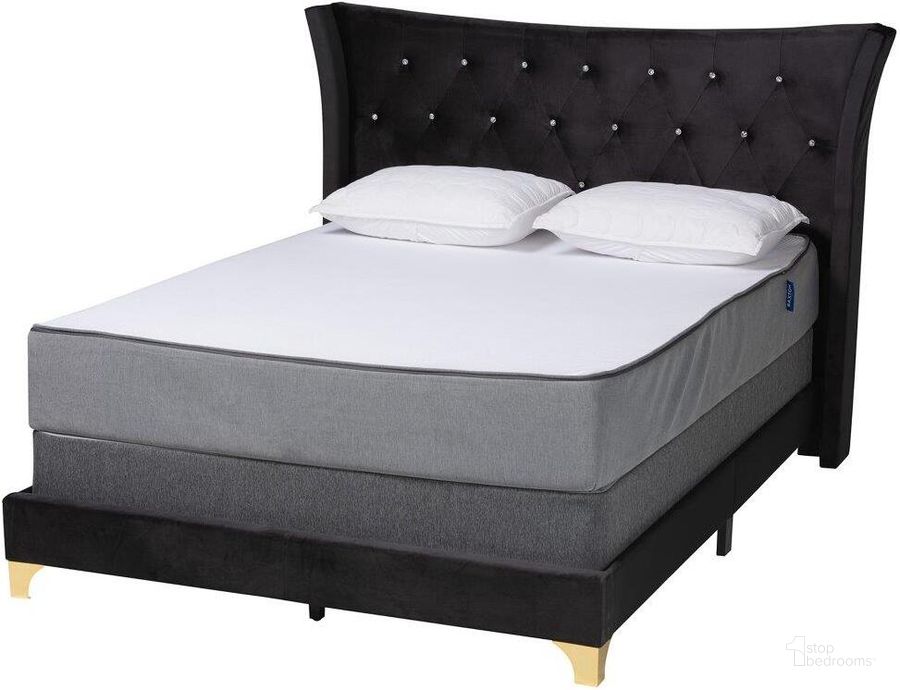 The appearance of Baxton Studio Easton Contemporary Glam And Luxe Black Velvet And Gold Metal Queen Size Panel Bed designed by Baxton Studio in the glam interior design. This black and gold piece of furniture  was selected by 1StopBedrooms from Easton Collection to add a touch of cosiness and style into your home. Sku: Easton-Black Velvet-Queen. Bed Type: Panel Bed. Product Type: Panel Bed. Bed Size: Queen. Material: Rubberwood. Image1