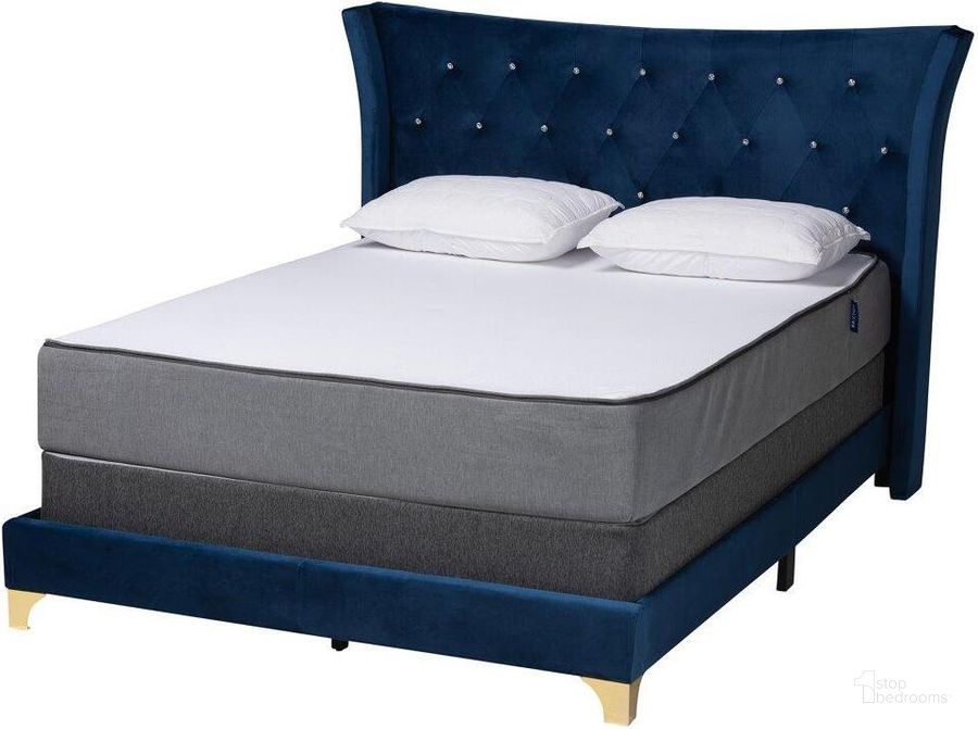 The appearance of Baxton Studio Easton Contemporary Glam And Luxe Navy Blue Velvet And Gold Metal Queen Size Panel Bed designed by Baxton Studio in the glam interior design. This navy blue piece of furniture  was selected by 1StopBedrooms from Easton Collection to add a touch of cosiness and style into your home. Sku: Easton-Navy Blue Velvet-Queen. Bed Type: Panel Bed. Product Type: Panel Bed. Bed Size: Queen. Material: Rubberwood. Image1