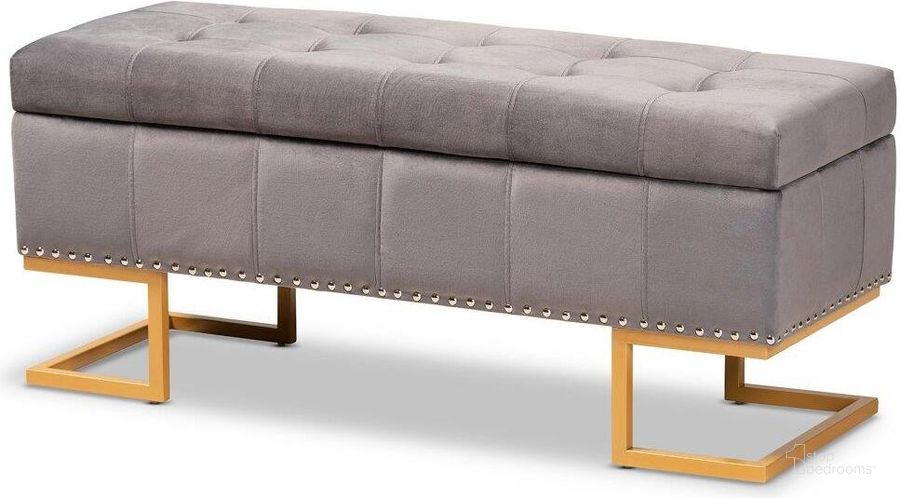The appearance of Baxton Studio Ellery Luxe And Glam Grey Velvet Fabric Upholstered And Gold Finished Metal Storage Ottoman designed by Baxton Studio in the glam interior design. This grey and gold piece of furniture  was selected by 1StopBedrooms from Ellery Collection to add a touch of cosiness and style into your home. Sku: WS-14115-Grey Velvet/Gold-Otto. Product Type: Ottoman. Material: Rubberwood. Image1