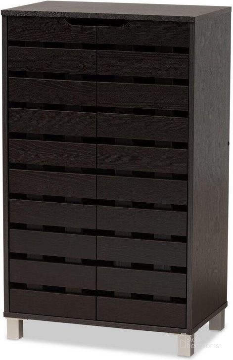 The appearance of Baxton Studio Ernest Modern And Contemporary Dark Brown Finished Wood 2 Door Shoe Storage Cabinet designed by Baxton Studio in the modern / contemporary interior design. This brown and grey piece of furniture  was selected by 1StopBedrooms from Ernest Collection to add a touch of cosiness and style into your home. Sku: FP-11027-Espresso-Shoe Cabinet. Material: MDF. Product Type: Shoe Cabinet. Image1