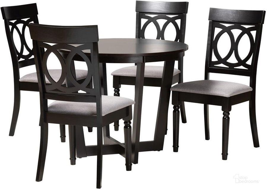 The appearance of Baxton Studio Estelle Modern Grey Fabric and Dark Brown Finished Wood 5 Piece Dining Set designed by Baxton Studio in the modern / contemporary interior design. This grey and dark brown piece of furniture  was selected by 1StopBedrooms from Estelle Collection to add a touch of cosiness and style into your home. Sku: Estelle-Grey/Dark Brown-5PC Dining Set. Product Type: Dining Room Set. Material: Rubberwood. Image1