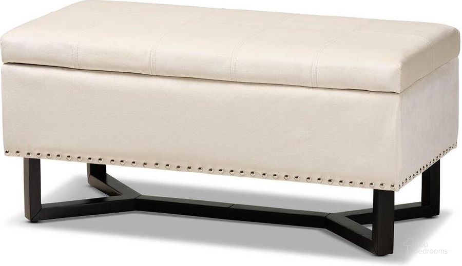 The appearance of Baxton Studio Esther Modern And Contemporary Beige Velvet Fabric Upholstered And Dark Brown Finished Wood Storage Ottoman designed by Baxton Studio in the modern / contemporary interior design. This beige and dark brown piece of furniture  was selected by 1StopBedrooms from Esther Collection to add a touch of cosiness and style into your home. Sku: WS-20716-Beige/Espresso-Otto. Product Type: Ottoman. Material: Rubberwood. Image1