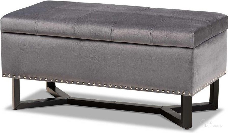 The appearance of Baxton Studio Esther Modern And Contemporary Grey Velvet Fabric Upholstered And Dark Brown Finished Wood Storage Ottoman designed by Baxton Studio in the modern / contemporary interior design. This grey and dark brown piece of furniture  was selected by 1StopBedrooms from Esther Collection to add a touch of cosiness and style into your home. Sku: WS-20716-Grey/Espresso-Otto. Product Type: Ottoman. Material: Rubberwood. Image1