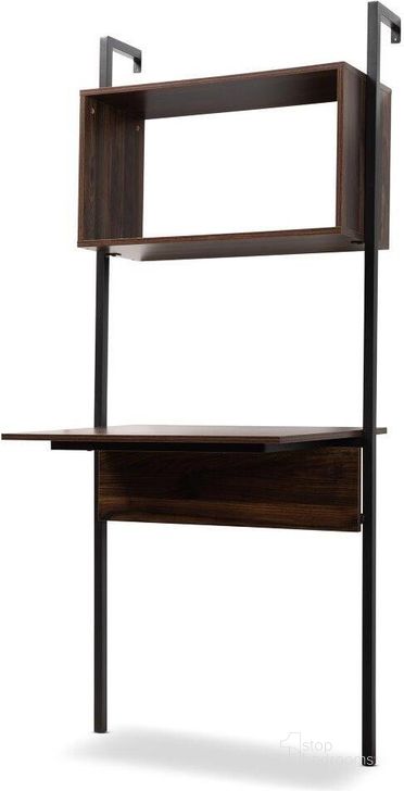 The appearance of Baxton Studio Fariat Modern Industrial Walnut Brown Finished Wood And Black Metal Display Shelf With Desk designed by Baxton Studio in the industrial interior design. This black piece of furniture  was selected by 1StopBedrooms from Fariat Collection to add a touch of cosiness and style into your home. Sku: BRO-003. Material: MDF. Product Type: Display Shelf. Image1