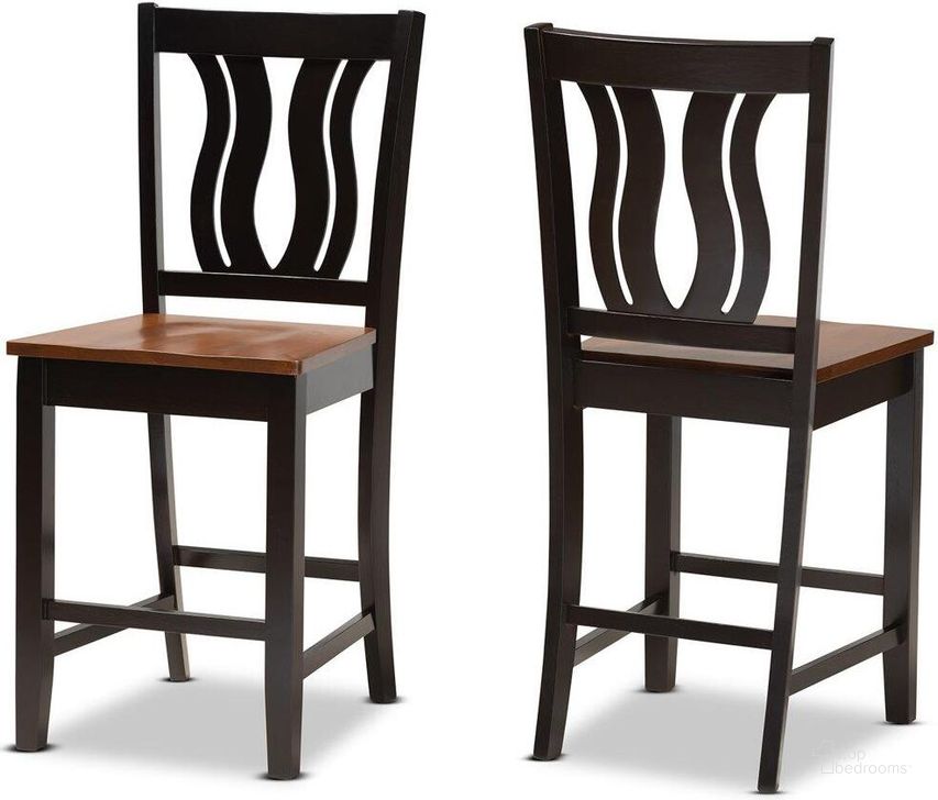 The appearance of Baxton Studio Fenton Modern And Contemporary Transitional Two Tone Dark Brown And Walnut Brown Finished Wood 2 Piece Counter Stool Set designed by Baxton Studio in the modern / contemporary interior design. This dark brown piece of furniture  was selected by 1StopBedrooms from Fenton Collection to add a touch of cosiness and style into your home. Sku: RH338P-Dark Brown/Walnut Scoop Seat-PC. Product Type: Barstool. Material: Rubberwood. Image1