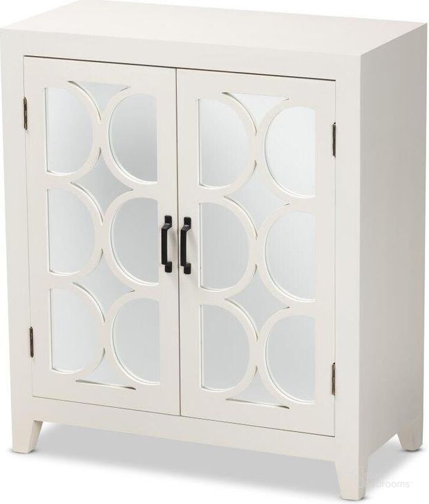 The appearance of Baxton Studio Garcelle Modern and Contemporary White Finished Wood and Mirrored Glass 2-Door Sideboard designed by Baxton Studio in the modern / contemporary interior design. This white piece of furniture  was selected by 1StopBedrooms from Garcelle Collection to add a touch of cosiness and style into your home. Sku: JY20B073-White/Mirror-Sideboard. Material: Wood. Product Type: Buffets, Sideboards and Server. Image1