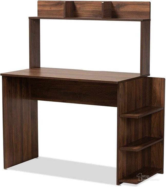 The appearance of Baxton Studio Garnet Modern And Contemporary Walnut Brown Finished Wood Desk With Shelves designed by Baxton Studio in the modern / contemporary interior design. This walnut brown piece of furniture  was selected by 1StopBedrooms from Garnet Collection to add a touch of cosiness and style into your home. Sku: SESD8015WI-Columbia-Desk. Product Type: Desk. Material: MDF. Image1