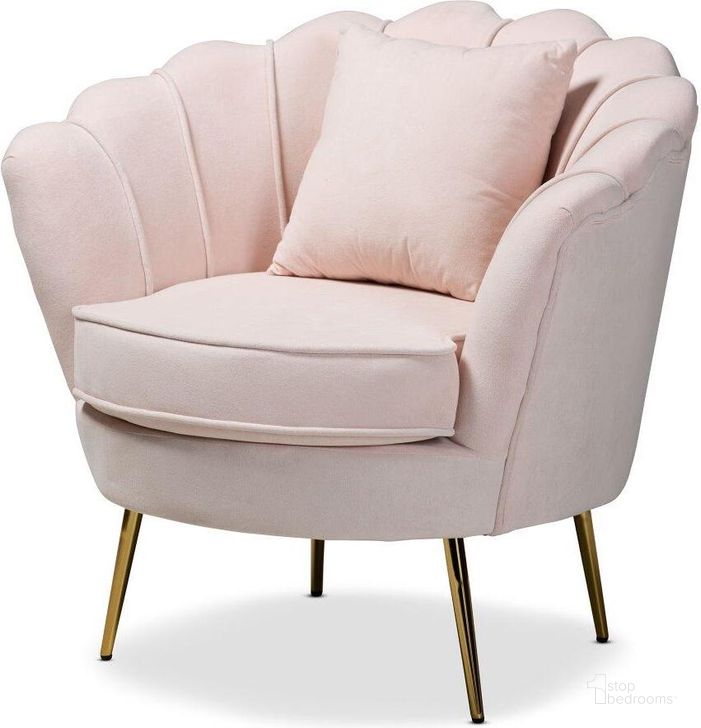The appearance of Baxton Studio Garson Glam And Luxe Blush Pink Velvet Fabric Upholstered And Gold Metal Finished Accent Chair designed by Baxton Studio in the glam interior design. This gold piece of furniture  was selected by 1StopBedrooms from Garson Collection to add a touch of cosiness and style into your home. Sku: DC-02-2-Velvet Light Pink-Chair. Product Type: Accent Chair. Material: Plywood. Image1