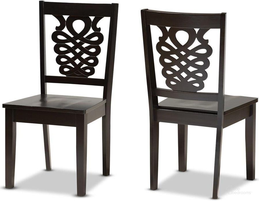 The appearance of Baxton Studio Gervais Modern And Contemporary Transitional Dark Brown Finished Wood 2 Piece Dining Chair Set designed by Baxton Studio in the modern / contemporary interior design. This dark brown piece of furniture  was selected by 1StopBedrooms from Gervais Collection to add a touch of cosiness and style into your home. Sku: RH339C-Dark Brown Wood Scoop Seat-DC-2PK. Product Type: Dining Chair. Material: Rubberwood. Image1