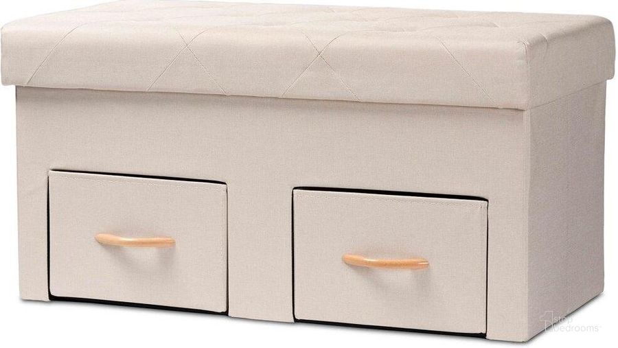The appearance of Baxton Studio Gerwin Modern And Contemporary Beige Fabric Upholstered And Oak Brown Finished Wood 2-Drawer Storage Ottoman designed by Baxton Studio in the modern / contemporary interior design. This beige piece of furniture  was selected by 1StopBedrooms from Gerwin Collection to add a touch of cosiness and style into your home. Sku: 4A-151CR-Beige-Storage Ottoman. Product Type: Ottoman. Material: MDF. Image1