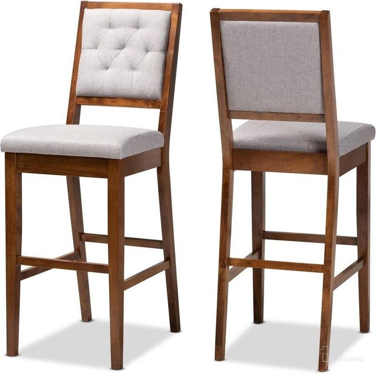The appearance of Baxton Studio Gideon Modern and Contemporary Grey Fabric Upholstered and Walnut Brown Finished Wood 2-Piece Bar Stool Set designed by Baxton Studio in the modern / contemporary interior design. This grey and walnut piece of furniture  was selected by 1StopBedrooms from Gideon Collection to add a touch of cosiness and style into your home. Sku: RH2083BP-Grey/Walnut-BS. Material: Polyester. Product Type: Barstool. Image1