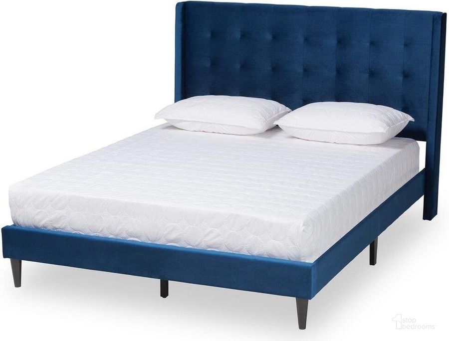 The appearance of Baxton Studio Gothard Modern And Contemporary Navy Blue Velvet Fabric Upholstered And Dark Brown Finished Wood King Size Platform Bed designed by Baxton Studio in the modern / contemporary interior design. This navy blue piece of furniture  was selected by 1StopBedrooms from Gothard Collection to add a touch of cosiness and style into your home. Sku: DV20811-Navy Blue Velvet-King. Bed Type: Platform Bed. Product Type: Platform Bed. Bed Size: King. Material: MDF. Image1
