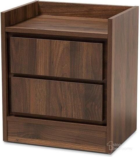 The appearance of Baxton Studio Hale Modern and Contemporary Walnut Brown Finished Wood 2-Drawer Nightstand designed by Baxton Studio in the modern / contemporary interior design. This walnut piece of furniture  was selected by 1StopBedrooms from Hale Collection to add a touch of cosiness and style into your home. Sku: ET8003-Walnut-NS. Product Type: Nightstand. Material: MDF. Image1