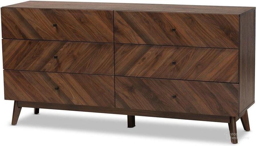 The appearance of Baxton Studio Hartman Mid Century Modern Walnut Brown Finished Wood 6 Drawer Dresser designed by Baxton Studio in the transitional interior design. This walnut brown piece of furniture  was selected by 1StopBedrooms from Hartman Collection to add a touch of cosiness and style into your home. Sku: LV23COD23232WI-Columbia-6DW-Dresser. Product Type: Dresser. Material: MDF. Image1