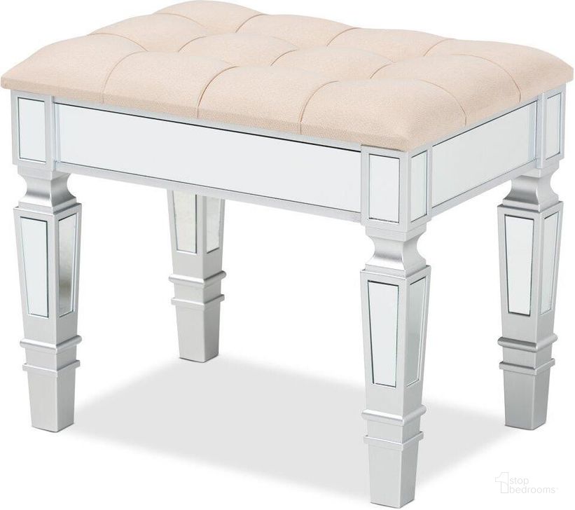 The appearance of Baxton Studio Hedia Contemporary Glam And Luxe Beige Fabric Upholstered And Silver Finished Wood Ottoman designed by Baxton Studio in the glam interior design. This beige and silver piece of furniture  was selected by 1StopBedrooms from Hedia Collection to add a touch of cosiness and style into your home. Sku: JY20B217S-Beige-Ottoman. Product Type: Ottoman. Material: MDF. Image1