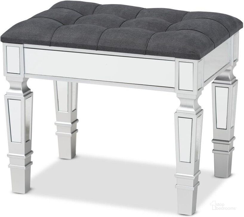 The appearance of Baxton Studio Hedia Contemporary Glam And Luxe Grey Fabric Upholstered And Silver Finished Wood Ottoman designed by Baxton Studio in the glam interior design. This grey and silver piece of furniture  was selected by 1StopBedrooms from Hedia Collection to add a touch of cosiness and style into your home. Sku: JY20B216S-Grey-Ottoman. Product Type: Ottoman. Material: MDF. Image1