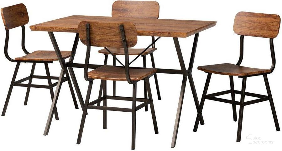 The appearance of Baxton Studio Irwin Modern Industrial Walnut Brown Finished Wood And Black Metal 5-Piece Dining Set designed by Baxton Studio in the modern / contemporary interior design. This walnut brown piece of furniture  was selected by 1StopBedrooms from Irwin Collection to add a touch of cosiness and style into your home. Sku: D01333-5PC-Dining Set. Product Type: Dining Room Set. Material: MDF. Image1
