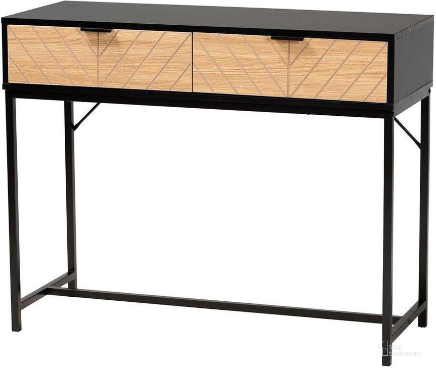The appearance of Baxton Studio Jacinth Modern Industrial Two Tone Black and Natural Brown Finished Wood and Black Metal 2 Drawer Console Table designed by Baxton Studio in the industrial interior design. This black/brown piece of furniture  was selected by 1StopBedrooms from Jacinth Collection to add a touch of cosiness and style into your home. Sku: LC21020901-Wood/Metal-Console Table. Material: Wood. Product Type: Console Table. Image1