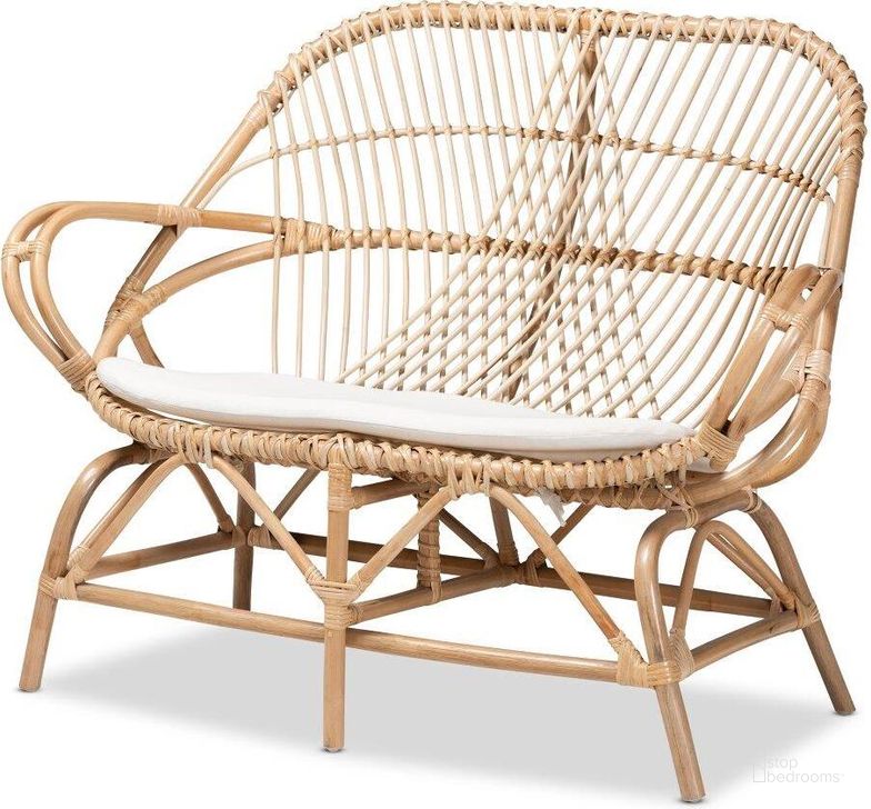 The appearance of Baxton Studio Jayden Modern Bohemian White Fabric Upholstered and Natural Brown Finished Rattan Loveseat designed by Baxton Studio in the coastal interior design. This natural brown piece of furniture  was selected by 1StopBedrooms from Jayden Collection to add a touch of cosiness and style into your home. Sku: Jayden-Rattan-LS. Product Type: Loveseat. Material: Rattan. Image1