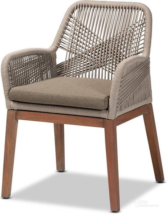 The appearance of Baxton Studio Jennifer Mid-Century Transitional Grey Woven Rope Mahogany Dining Arm Chair designed by Baxton Studio in the transitional interior design. This grey piece of furniture  was selected by 1StopBedrooms from Jennifer Collection to add a touch of cosiness and style into your home. Sku: Jennifer-Grey-DC-Arm. Material: Wood. Product Type: Dining Chair. Image1