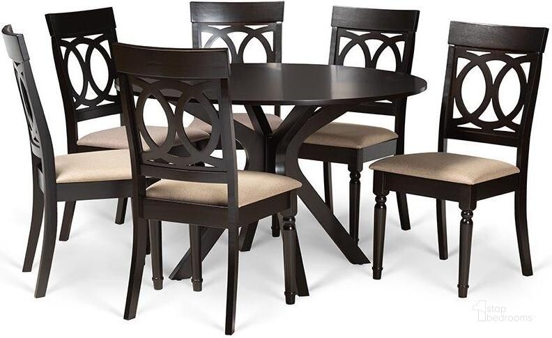 The appearance of Baxton Studio Jessie Modern and Contemporary Sand Fabric Upholstered and Dark Brown Finished Wood 7-Piece Dining Set designed by Baxton Studio in the modern / contemporary interior design. This sand and dark brown piece of furniture  was selected by 1StopBedrooms from Jessie Collection to add a touch of cosiness and style into your home. Sku: Jessie-Sand/Dark Brown-7PC Dining Set. Material: Wood. Product Type: Dining Room Set. Image1