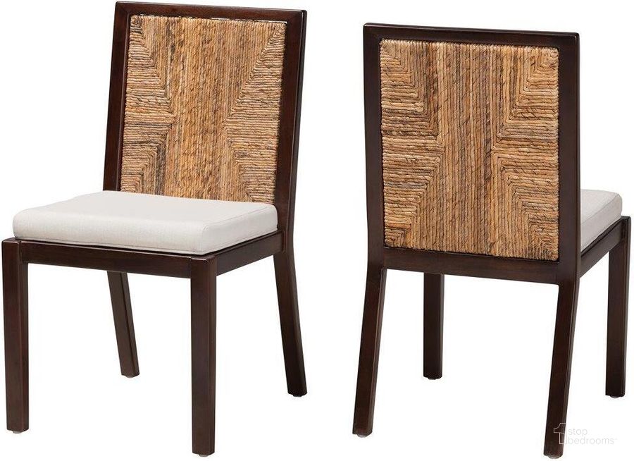 The appearance of Baxton Studio Joana Modern Bohemian Dark Brown Mahogany Wood and Natural Abaca 2 Piece Dining Side Chair designed by Baxton Studio in the coastal interior design. This brown white piece of furniture  was selected by 1StopBedrooms from Joana Collection to add a touch of cosiness and style into your home. Sku: Joana-Mahogany-DC. Material: Wood. Product Type: Dining Chair. Image1