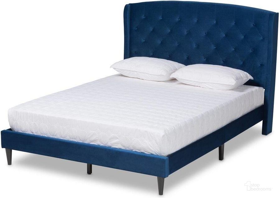 The appearance of Baxton Studio Joanna Modern And Contemporary Navy Blue Velvet Fabric Upholstered And Dark Brown Finished Wood King Size Platform Bed designed by Baxton Studio in the modern / contemporary interior design. This navy blue piece of furniture  was selected by 1StopBedrooms from Joanna Collection to add a touch of cosiness and style into your home. Sku: DV20812-Navy Blue Velvet-King. Bed Type: Platform Bed. Product Type: Platform Bed. Bed Size: King. Material: MDF. Image1