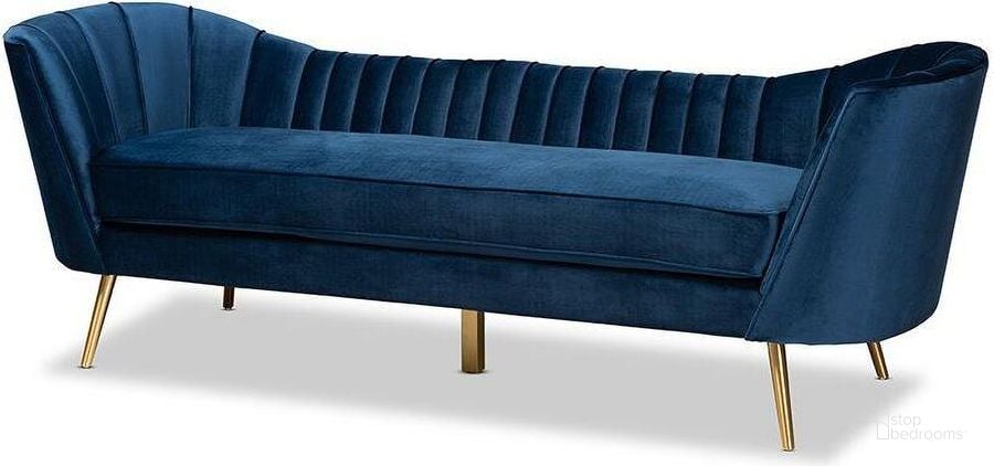 The appearance of Baxton Studio Kailyn Glam and Luxe Navy Blue Velvet Fabric Upholstered and Gold Finished Sofa designed by Baxton Studio in the glam interior design. This navy blue piece of furniture  was selected by 1StopBedrooms from Kailyn Collection to add a touch of cosiness and style into your home. Sku: TSF-6719-3-Navy Blue Velvet/Gold-SF. Product Type: Sofa. Material: Plywood. Image1