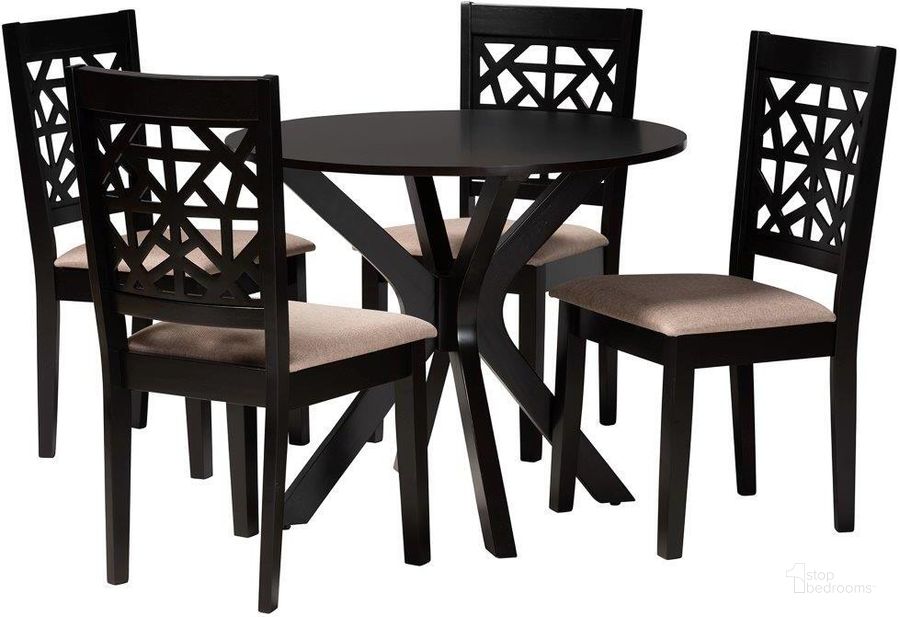 The appearance of Baxton Studio Karel Modern Beige Fabric and Espresso Brown Finished Wood 5 Piece Dining Set designed by Baxton Studio in the modern / contemporary interior design. This brown and beige piece of furniture  was selected by 1StopBedrooms from Karel Collection to add a touch of cosiness and style into your home. Sku: Karel-Sand/Dark Brown-5PC Dining Set. Product Type: Dining Room Set. Material: Rubberwood. Image1