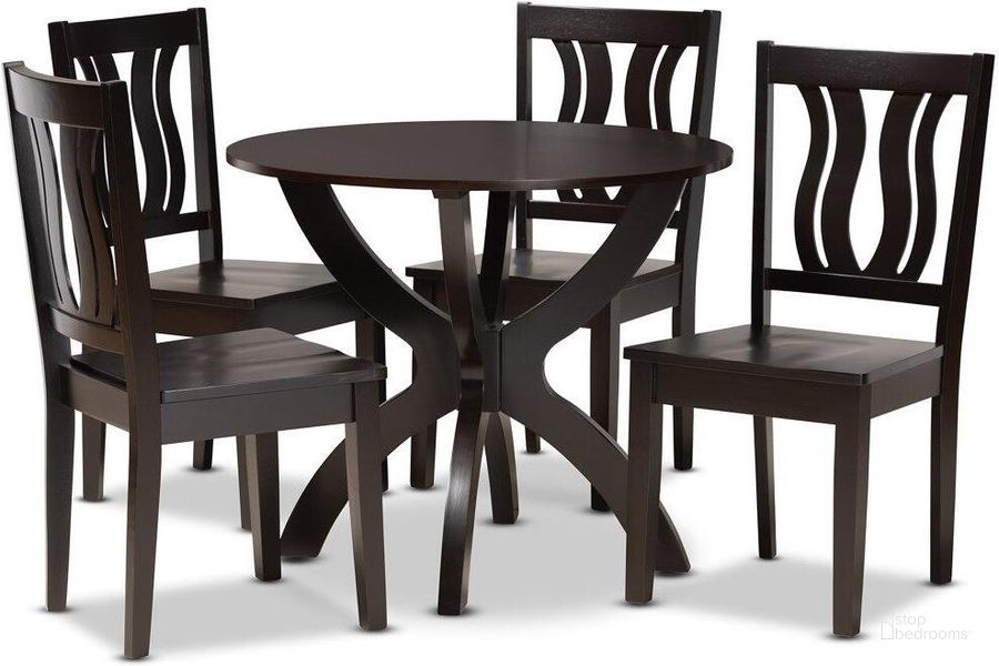 The appearance of Baxton Studio Karla Modern And Contemporary Transitional Dark Brown Finished Wood 5 Piece Dining Set designed by Baxton Studio in the modern / contemporary interior design. This dark brown piece of furniture  was selected by 1StopBedrooms from Karla Collection to add a touch of cosiness and style into your home. Sku: Karla-Dark Brown-5PC Dining Set. Product Type: Dining Room Set. Material: Rubberwood. Image1