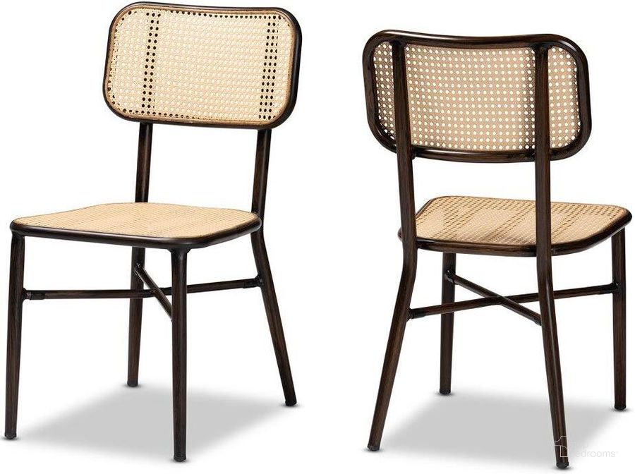 The appearance of Baxton Studio Katina Mid-Century Modern Dark Brown Finished Metal And Synthetic Rattan 2-Piece Outdoor Dining Chair Set designed by Baxton Studio in the transitional interior design. This beige and dark brown piece of furniture  was selected by 1StopBedrooms from Katina Collection to add a touch of cosiness and style into your home. Sku: WA-33004-Natural/Dark Brown-DC. Material: Metal. Product Type: Outdoor Dining Chair. Image1