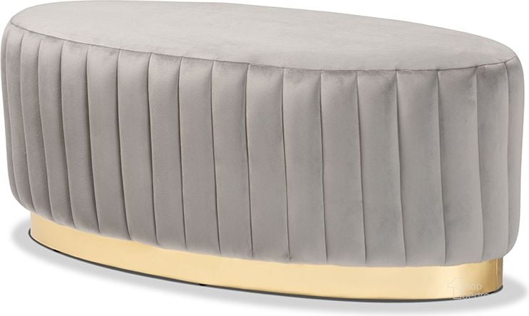 The appearance of Baxton Studio Kirana Glam and Luxe Grey Velvet Fabric Upholstered and Gold PU Leather Ottoman designed by Baxton Studio in the glam interior design. This gray piece of furniture  was selected by 1StopBedrooms from Kirana Collection to add a touch of cosiness and style into your home. Sku: WS-20352-Grey Velvet/Gold-Otto. Product Type: Ottoman. Material: Rubberwood. Image1