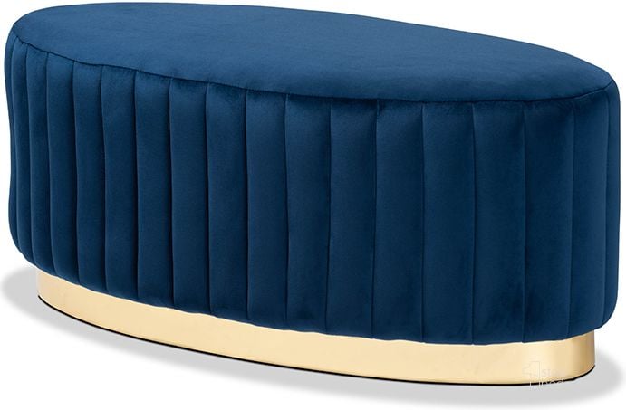 The appearance of Baxton Studio Kirana Glam and Luxe Navy Blue Velvet Fabric Upholstered and Gold PU Leather Ottoman designed by Baxton Studio in the glam interior design. This navy blue piece of furniture  was selected by 1StopBedrooms from Kirana Collection to add a touch of cosiness and style into your home. Sku: WS-20352-Navy Blue Velvet/Gold-Otto. Product Type: Ottoman. Material: Rubberwood. Image1