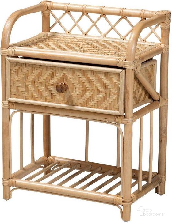 The appearance of Baxton Studio Kobie Modern Bohemian Natural Brown Rattan 1 Drawer Nightstand designed by Baxton Studio in the coastal interior design. This natural brown piece of furniture  was selected by 1StopBedrooms from Kobie Collection to add a touch of cosiness and style into your home. Sku: Kobie-Rattan-NS. Material: Natural Rattan. Product Type: Nightstand. Image1
