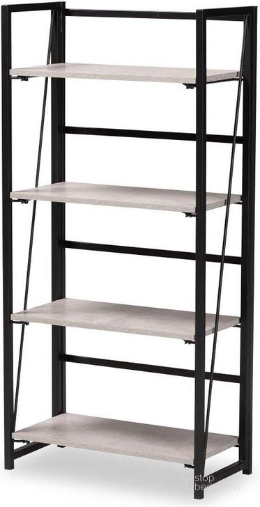 The appearance of Baxton Studio Lakota Modern Industrial Light Grey Finished Wood and Black Metal 4-Tier Display Shelf designed by Baxton Studio in the industrial interior design. This light grey piece of furniture  was selected by 1StopBedrooms from Lakota Collection to add a touch of cosiness and style into your home. Sku: NL2020529-4 Tier Shelf. Material: Metal. Product Type: Display Shelf. Image1