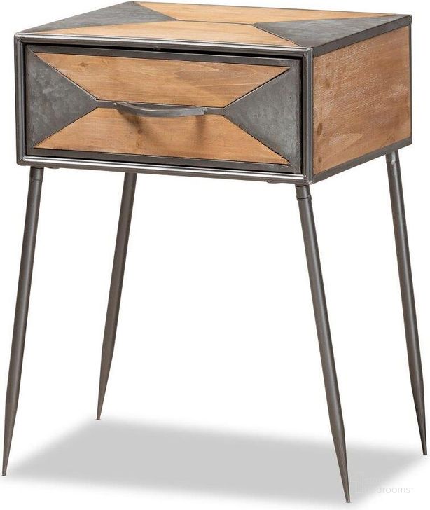 The appearance of Baxton Studio Laurel Rustic Industrial Antique Grey Finished Metal And Whitewashed Oak Brown Finished Wood 1 Drawer Nightstand designed by Baxton Studio in the rustic / southwestern interior design. This brown and grey piece of furniture  was selected by 1StopBedrooms from Laurel Collection to add a touch of cosiness and style into your home. Sku: AM19137-Oak/Grey-NS. Material: Wood. Product Type: Nightstand. Image1