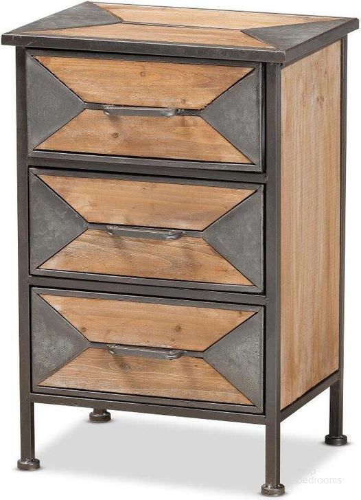 The appearance of Baxton Studio Laurel Rustic Industrial Antique Grey Finished Metal And Whitewashed Oak Brown Finished Wood 3 Drawer Nightstand designed by Baxton Studio in the rustic / southwestern interior design. This brown and grey piece of furniture  was selected by 1StopBedrooms from Laurel Collection to add a touch of cosiness and style into your home. Sku: AM19135-Oak/Grey-NS. Material: Wood. Product Type: Nightstand. Image1