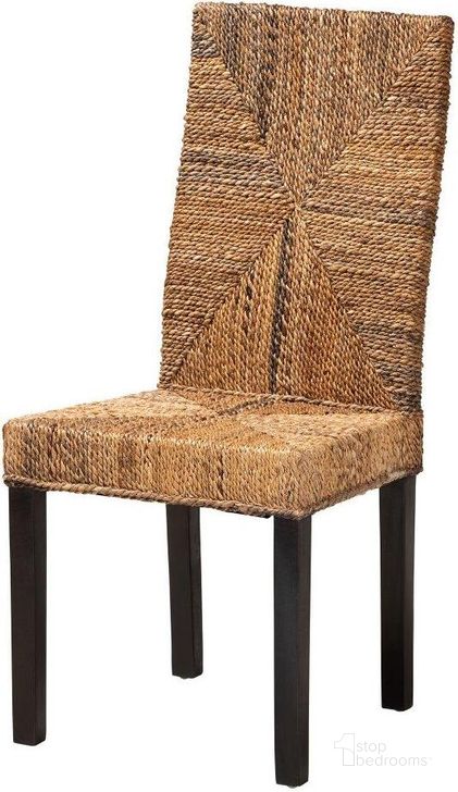 The appearance of Baxton Studio Laymi Modern Bohemian Dark Brown Mahogany Wood and Banana Fiber Dining Chair designed by Baxton Studio in the coastal interior design. This brown piece of furniture  was selected by 1StopBedrooms from Laymi Collection to add a touch of cosiness and style into your home. Sku: Laymi-Mahogany-DC. Material: Wood. Product Type: Dining Chair. Image1
