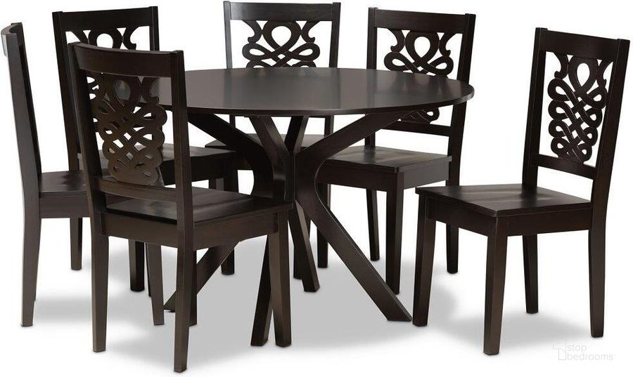 The appearance of Baxton Studio Liese Modern And Contemporary Transitional Dark Brown Finished Wood 7 Piece Dining Set designed by Baxton Studio in the modern / contemporary interior design. This dark brown piece of furniture  was selected by 1StopBedrooms from Liese Collection to add a touch of cosiness and style into your home. Sku: Liese-Dark Brown-7PC Dining Set. Product Type: Dining Room Set. Material: Rubberwood. Image1