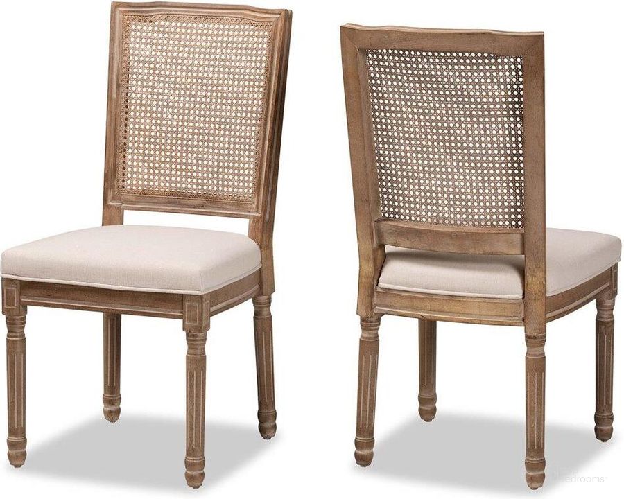 The appearance of Baxton Studio Louane Traditional French Inspired Beige Fabric Upholstered And Antique Brown Finished Wood 2-Piece Dining Chair Set With Rattan designed by Baxton Studio in the traditional interior design. This beige piece of furniture  was selected by 1StopBedrooms from Louane Collection to add a touch of cosiness and style into your home. Sku: W-LOUIS-R-06-Antique/Rattan-Chair. Material: Wood. Product Type: Dining Chair. Image1