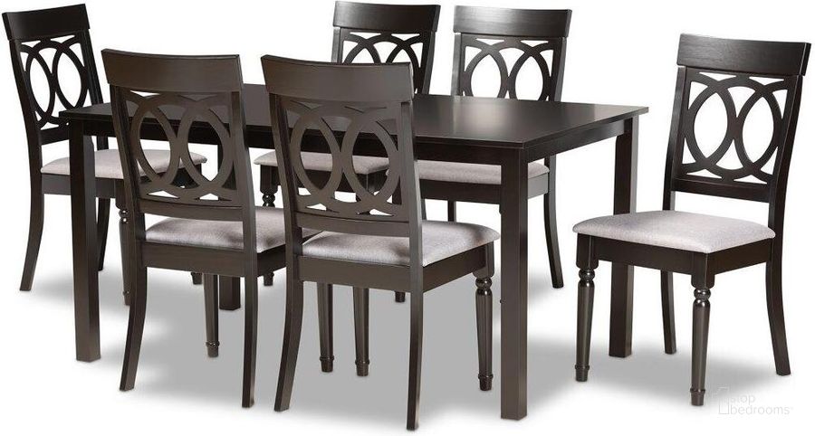 The appearance of Baxton Studio Lucie Modern And Contemporary Grey Fabric Upholstered And Dark Brown Finished Wood 7 Piece Dining Set designed by Baxton Studio in the modern / contemporary interior design. This grey and dark brown piece of furniture  was selected by 1StopBedrooms from Lucie Collection to add a touch of cosiness and style into your home. Sku: RH333C-Grey/Dark Brown-7PC Dining Set. Product Type: Dining Room Set. Material: Rubberwood. Image1