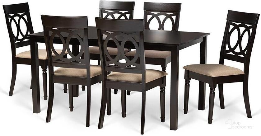The appearance of Baxton Studio Lucie Modern and Contemporary Sand Fabric Upholstered and Dark Brown Finished Wood 7-Piece Dining Set designed by Baxton Studio in the modern / contemporary interior design. This sand and dark brown piece of furniture  was selected by 1StopBedrooms from Lucie Collection to add a touch of cosiness and style into your home. Sku: RH333C-Sand/Dark Brown-7PC Dining Set. Material: Wood. Product Type: Dining Room Set. Image1
