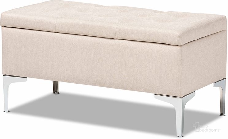 The appearance of Baxton Studio Mabel Modern and Contemporary Transitional Beige Fabric Upholstered and Silver Finished Metal Storage Ottoman designed by Baxton Studio in the modern / contemporary interior design. This beige piece of furniture  was selected by 1StopBedrooms from Mabel Collection to add a touch of cosiness and style into your home. Sku: WS-20093 -Beige/Silver-Otto. Product Type: Ottoman. Material: Rubberwood. Image1