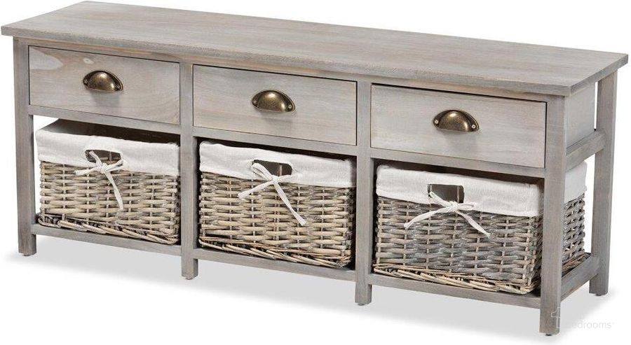 The appearance of Baxton Studio Mabyn Modern And Contemporary Light Grey Finished Wood 3-Drawer Storage Bench With Baskets designed by Baxton Studio in the modern / contemporary interior design. This light grey piece of furniture  was selected by 1StopBedrooms from Mabyn Collection to add a touch of cosiness and style into your home. Sku: FZC200361-Light Grey-Bench. Product Type: Storage Bench. Material: MDF. Image1