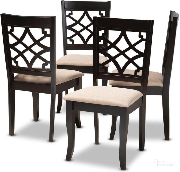 The appearance of Baxton Studio Mael Modern And Contemporary Sand Fabric Upholstered Espresso Brown Finished Wood Dining Chair Set Of 4 designed by Baxton Studio in the modern / contemporary interior design. This sand piece of furniture  was selected by 1StopBedrooms from Mael Collection to add a touch of cosiness and style into your home. Sku: RH331C-Sand/Dark Brown-DC-4PK. Product Type: Dining Chair. Material: Rubberwood. Image1