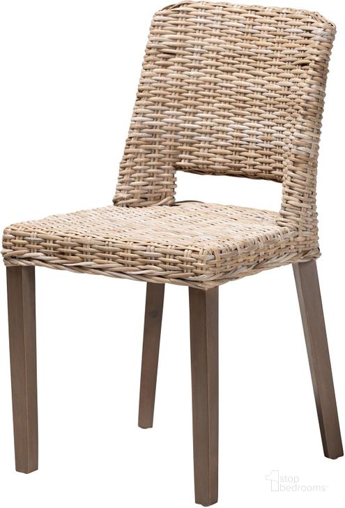 The appearance of Baxton Studio Magy Modern Bohemian Grey Rattan and Natural Brown Finished Wood Dining Chair designed by Baxton Studio in the coastal interior design. This brown and grey piece of furniture  was selected by 1StopBedrooms from Magy Collection to add a touch of cosiness and style into your home. Sku: Magy-Grey Natural-DC. Material: Wood. Product Type: Dining Chair. Image1
