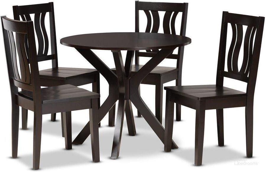 The appearance of Baxton Studio Mare Modern And Contemporary Transitional Dark Brown Finished Wood 5 Piece Dining Set designed by Baxton Studio in the modern / contemporary interior design. This dark brown piece of furniture  was selected by 1StopBedrooms from Mare Collection to add a touch of cosiness and style into your home. Sku: Mare-Dark Brown-5PC Dining Set. Product Type: Dining Room Set. Material: Rubberwood. Image1